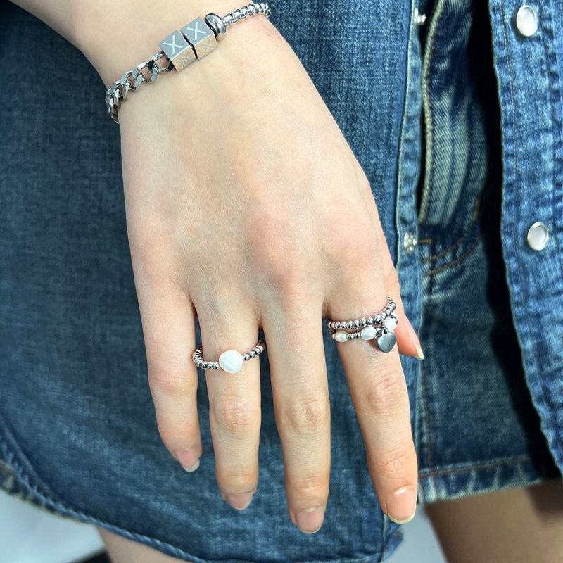 [3SET] heart & pearl beads rings