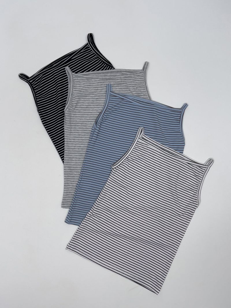 Tencel Striped Boat Neck Sleeveless