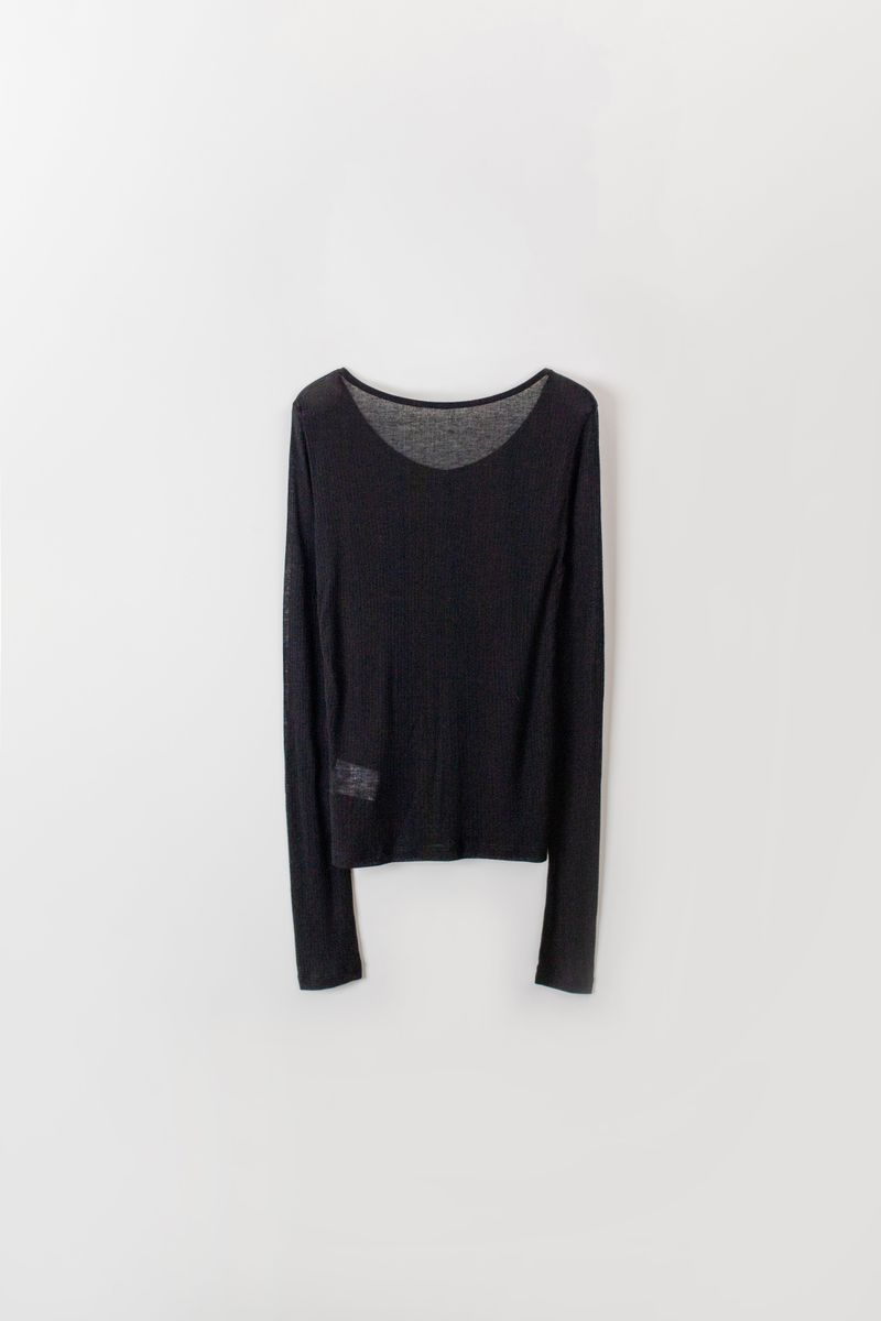 PLAT DU JOUR（プラドゥジュール）の「Wool boat neck T (Black)（Tops）」