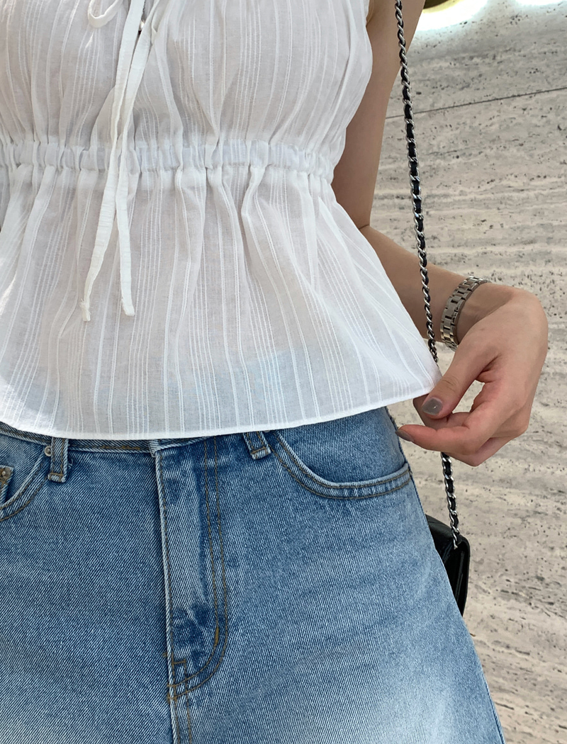 Heather Ribbon Sleeveless Blouse / 2 colors