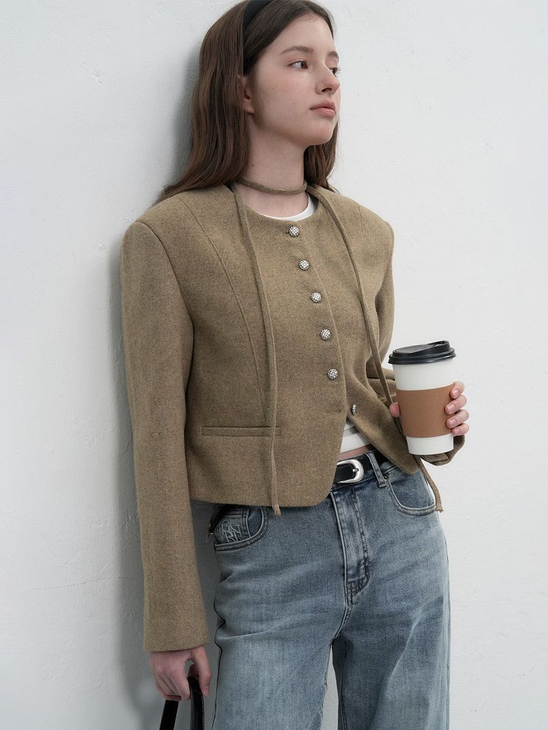 【即日発送】tie no-collar wool jacket
