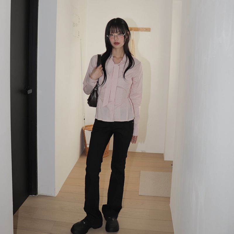 Rasen Low Rise Slit Cotton Bootcut Pants