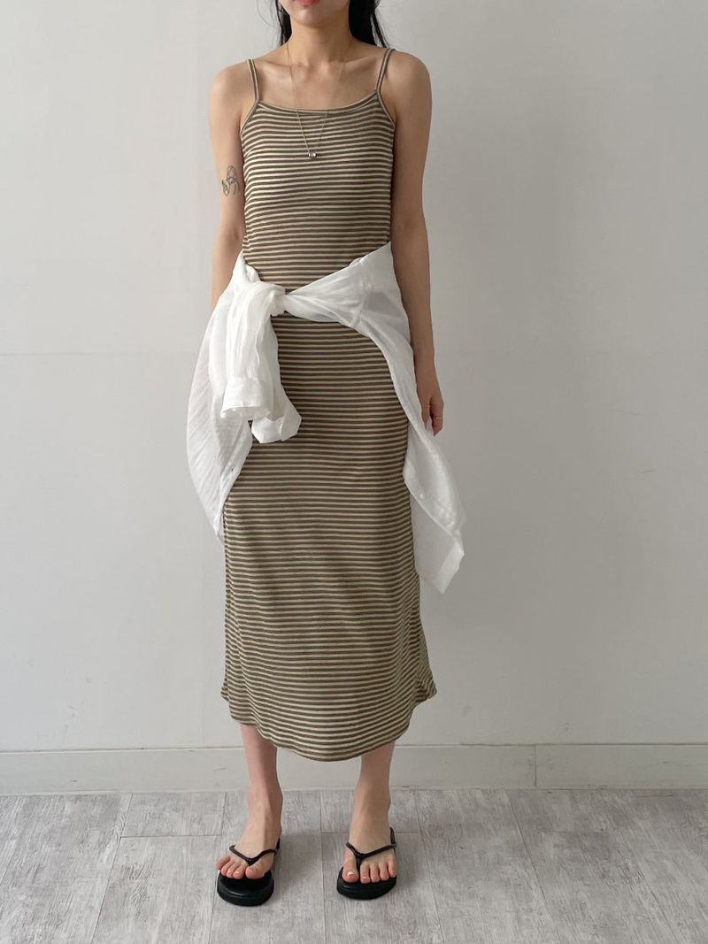 Stripe Long Sleeveless One Piece