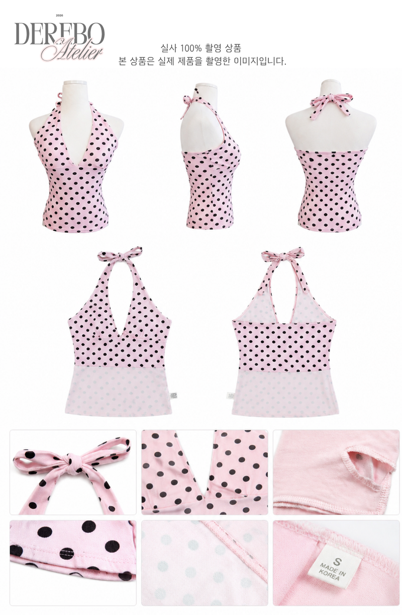 Pink dot halter neck sleeveless top