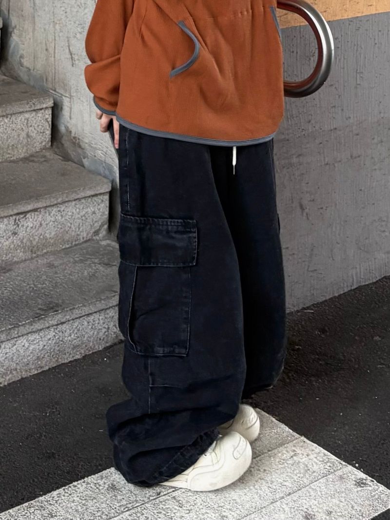 denim pintuck cargo pants