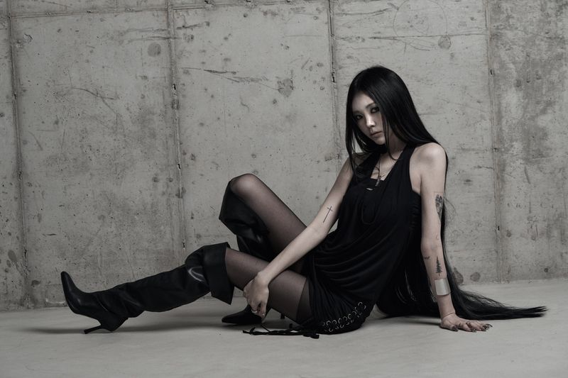[label] cowl-neck side lace-up one-piece BLACK