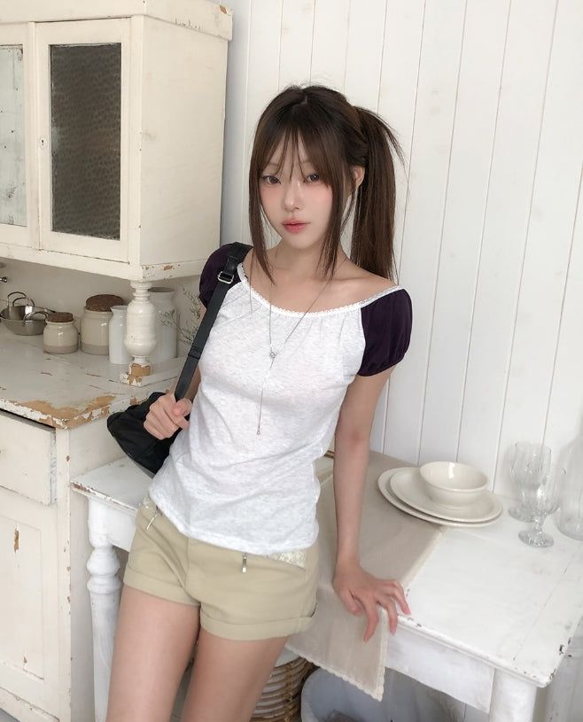 Mitz Lace Raglan Puff Short Sleeve