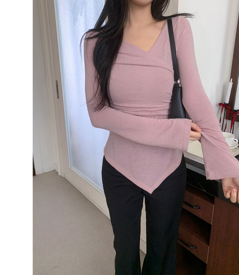 Berre Wrap Shirring Asymmetric Long Sleeve Tee