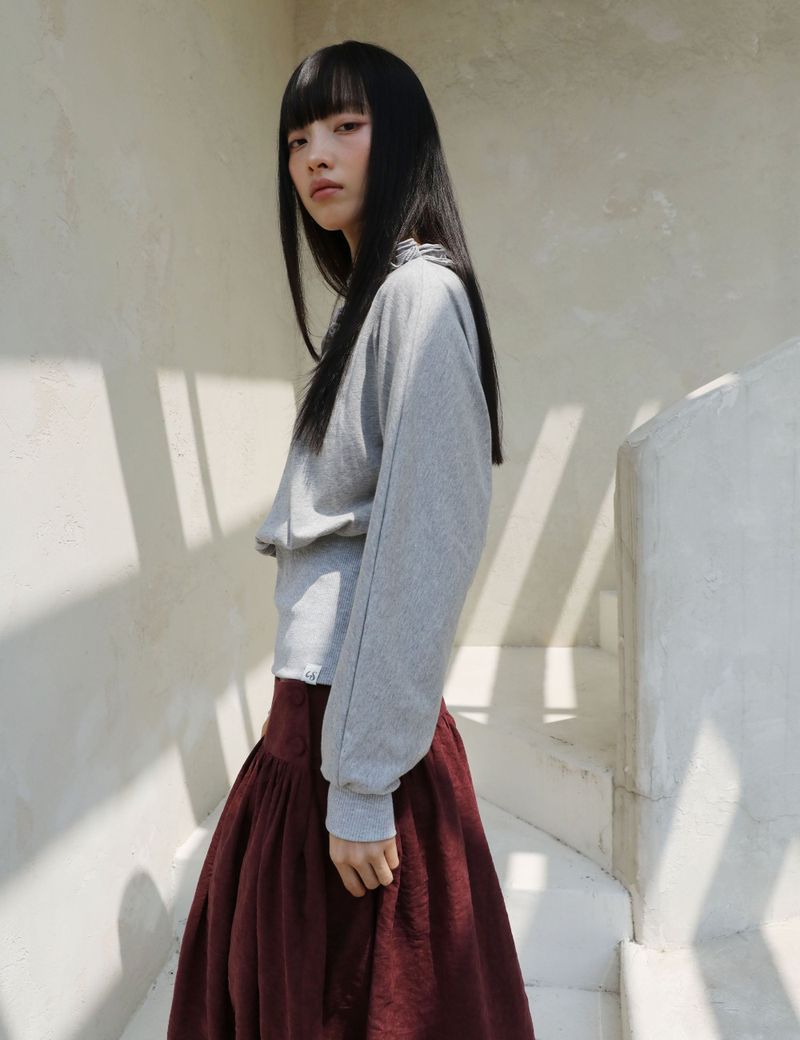 BUTTON PUMPKIN MIDI SKIRT(BURGUNDY)