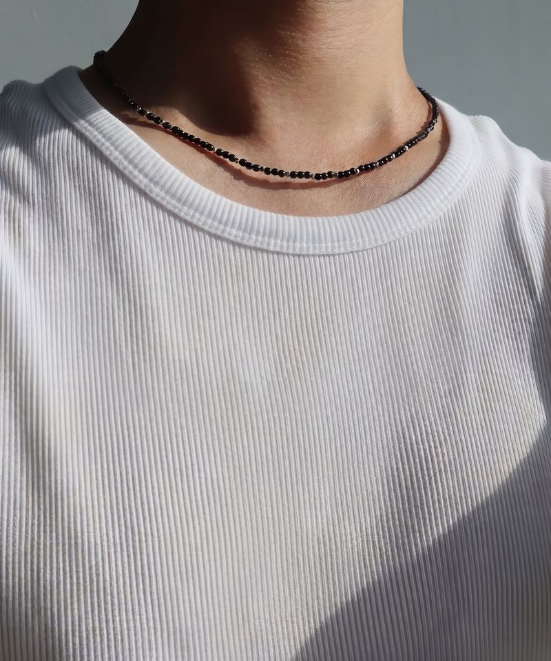 Men’s black beaded necklace_CLEF DROP DROP NEC