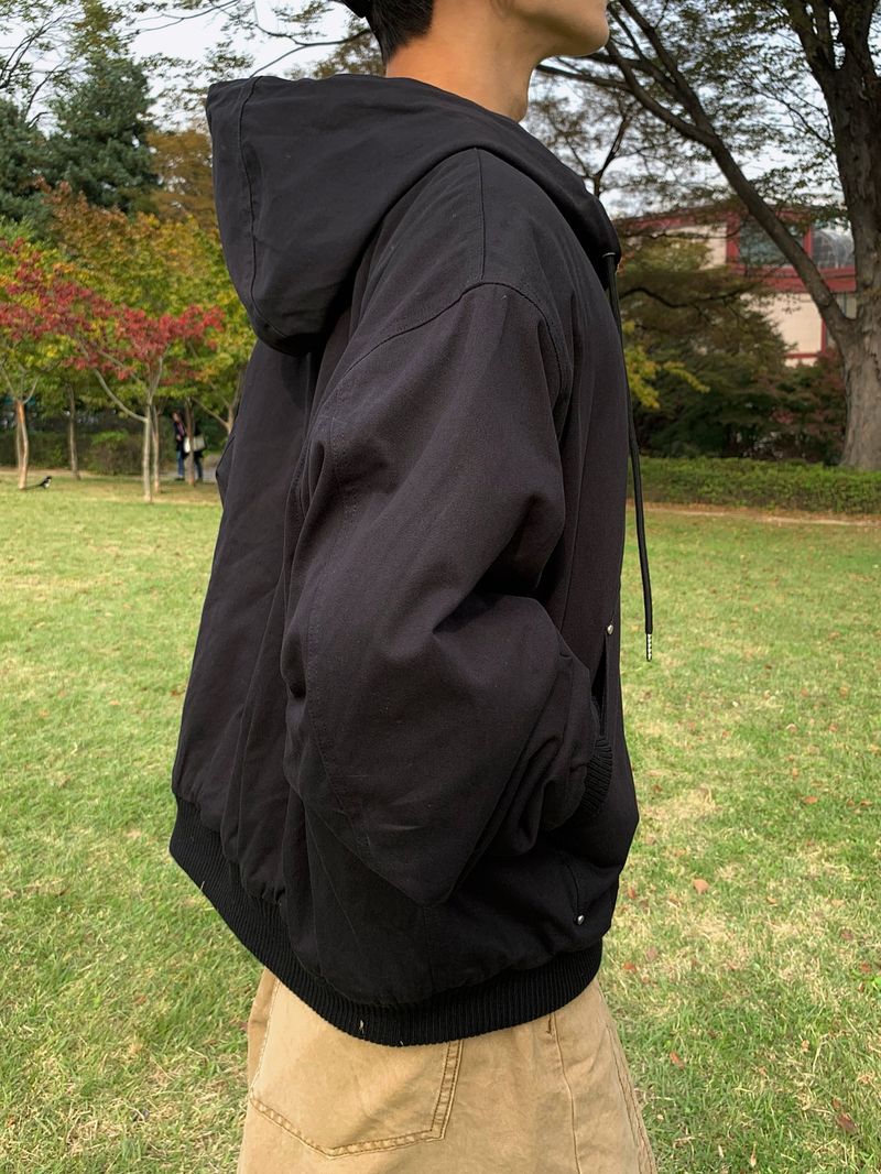Dummy Rivet Crop Cotton Hooded Jacket 2C