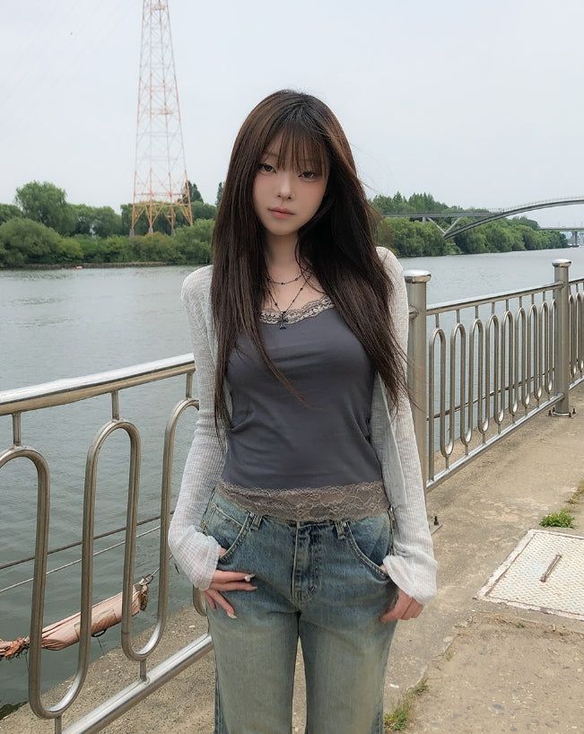 Tier Cat Washed Semi-Bootcut Denim Pants