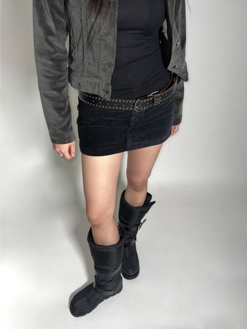 Padded fur belt long-boots (Black)