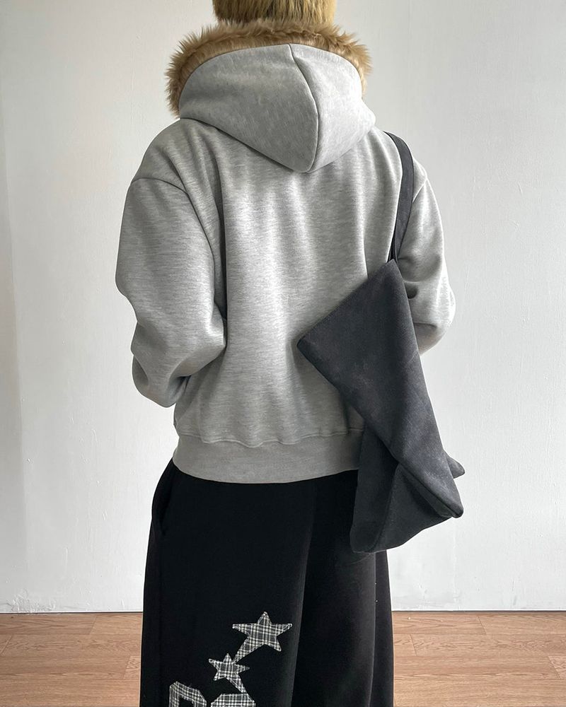 Flag Crop Napping Zip-up Hoodie