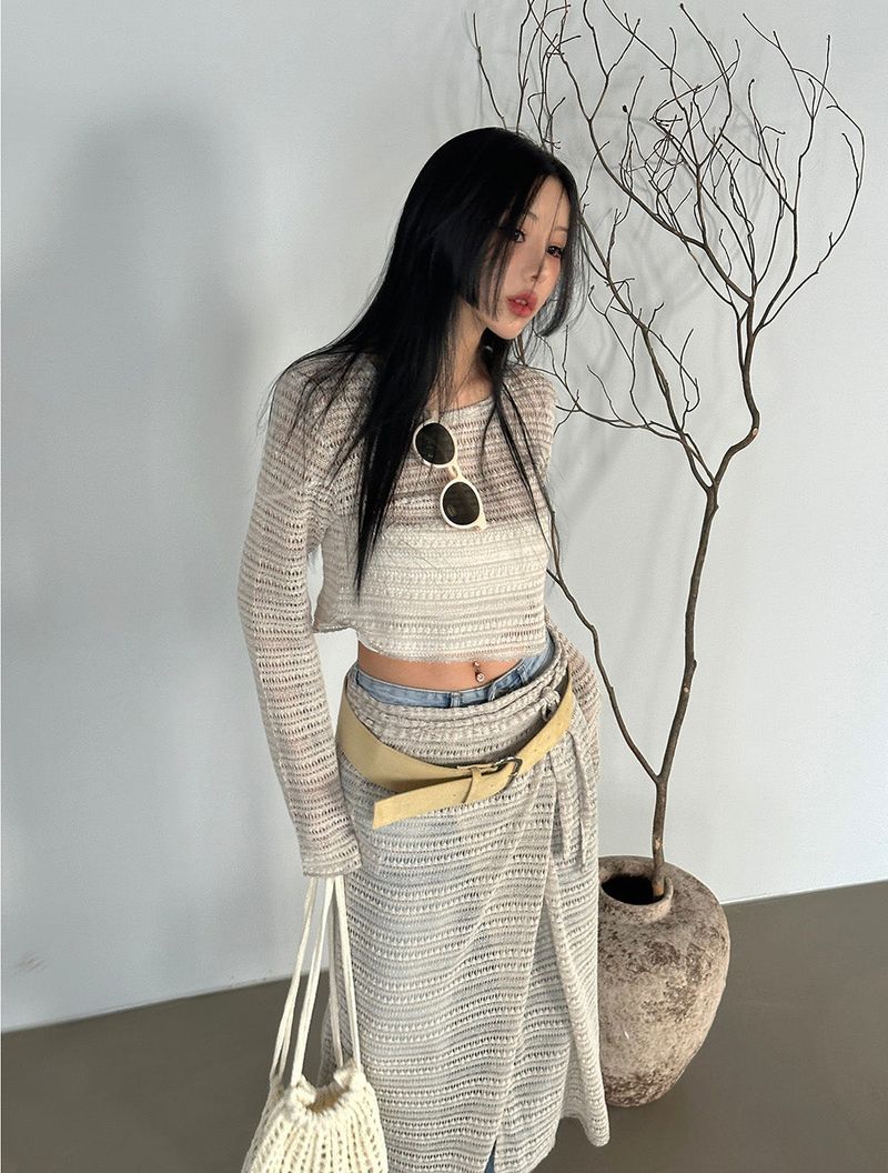 Crochet See-Through Cropped Knitwear