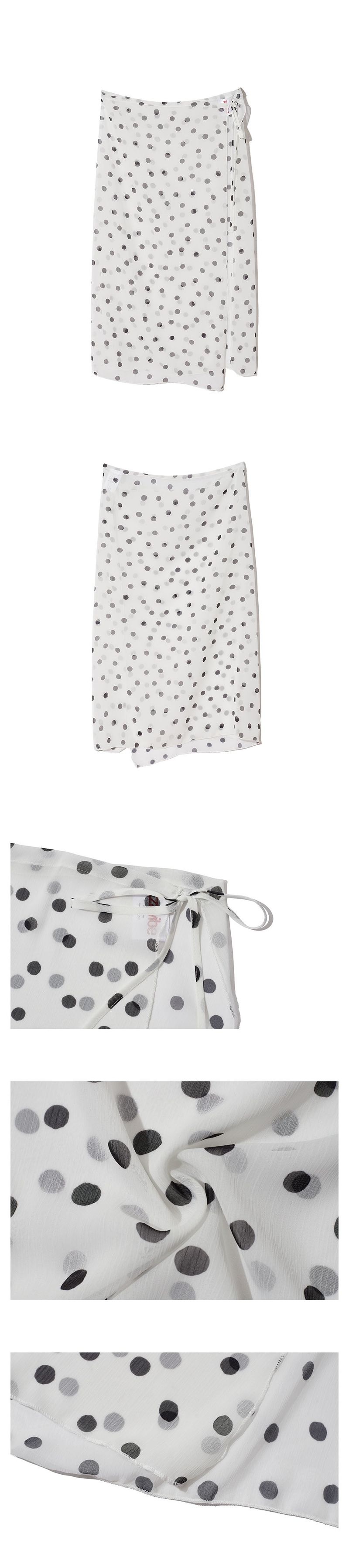WHITE DOTTED LAYERED WRAP LONG SKIRT