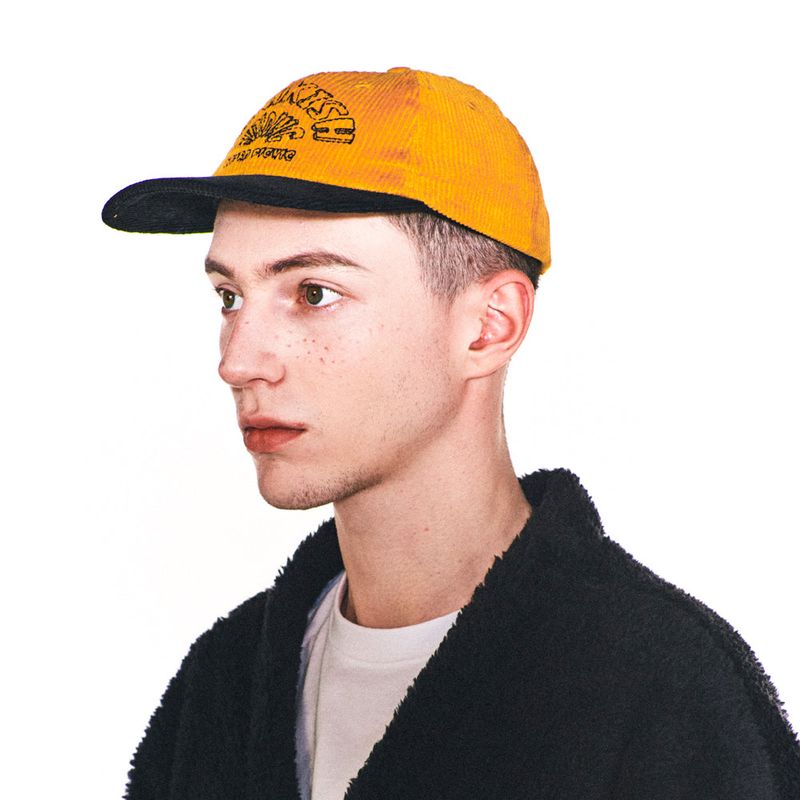 freakishbuilding(フリーキッシュビルディング)の「WEIRD SEMICIRCLE CORDUROY FLAT BRIM CAP (YELLOW)(Hats)」