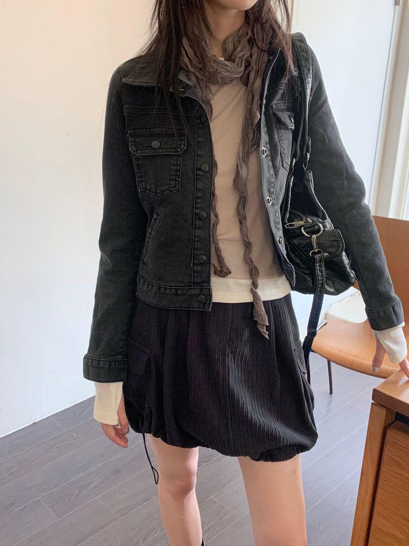 Niven Vintage Dark Denim Spandex Cropped Denim Jacket