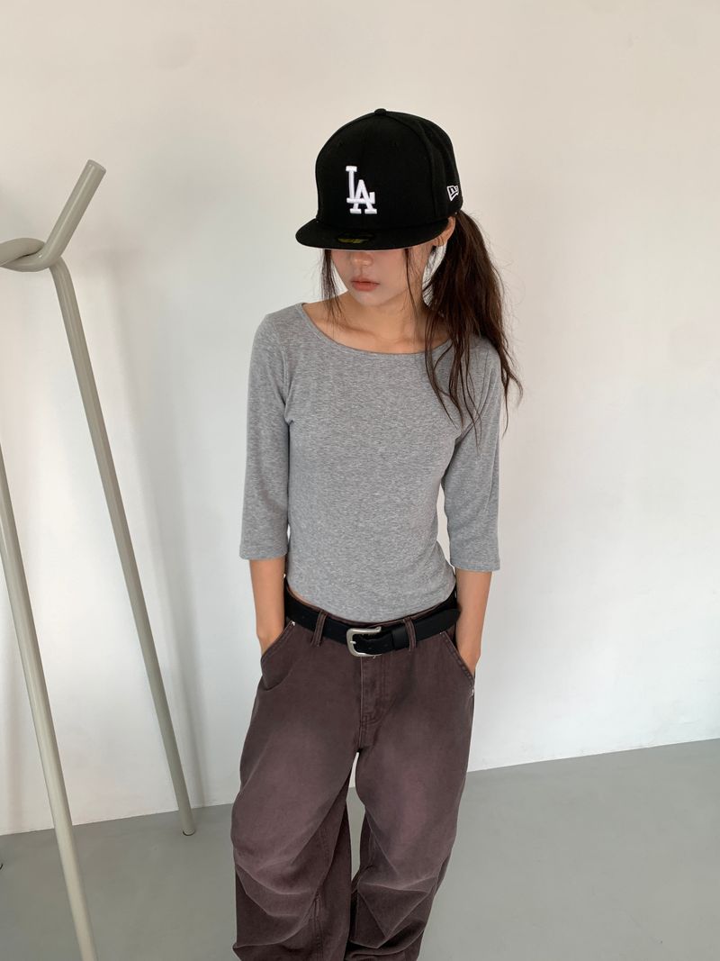 BOAT NECK MID SLEEVE TEE (4C)