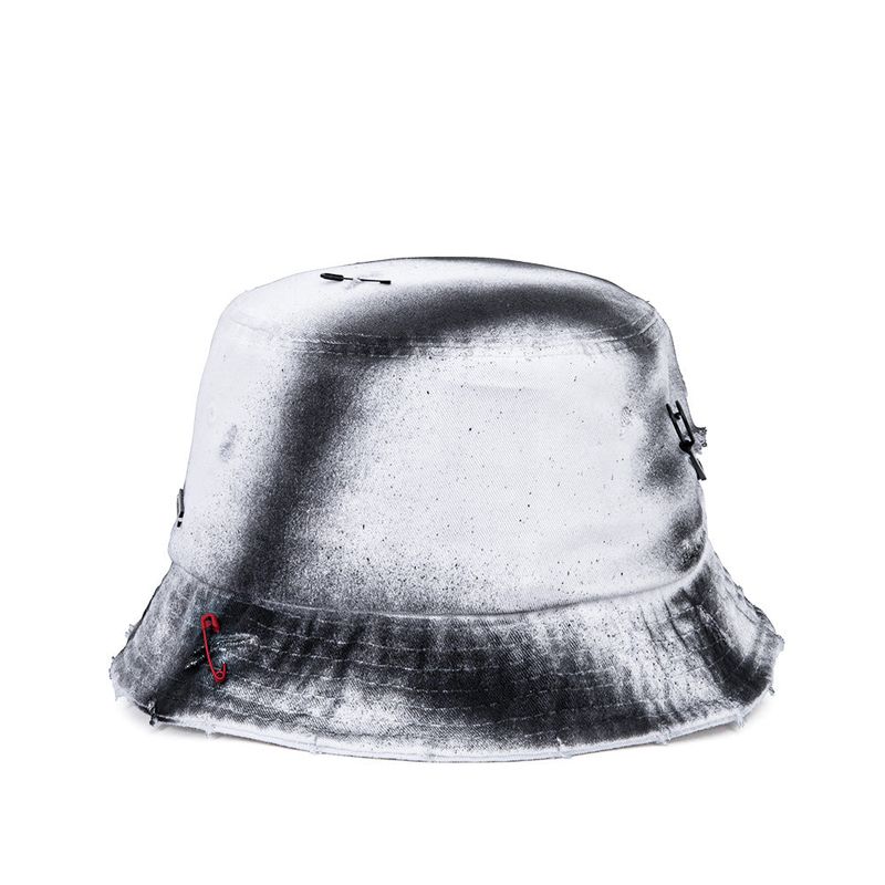 BBD Ripped Sprayed Custom Border Graffiti Logo Bucket Hat (White)
