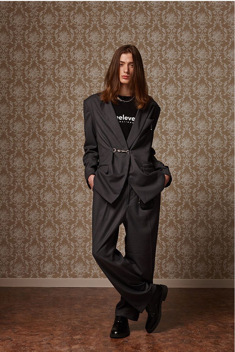 Belted wide slacks