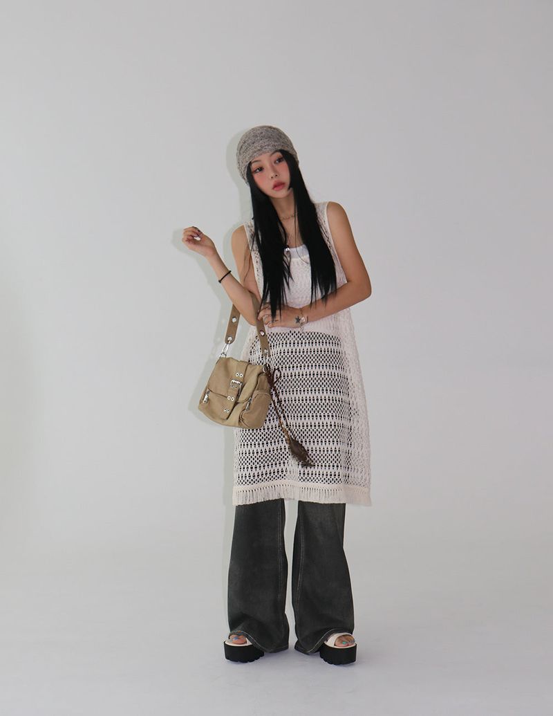 Fringe Mesh Crochet Layered Dress
