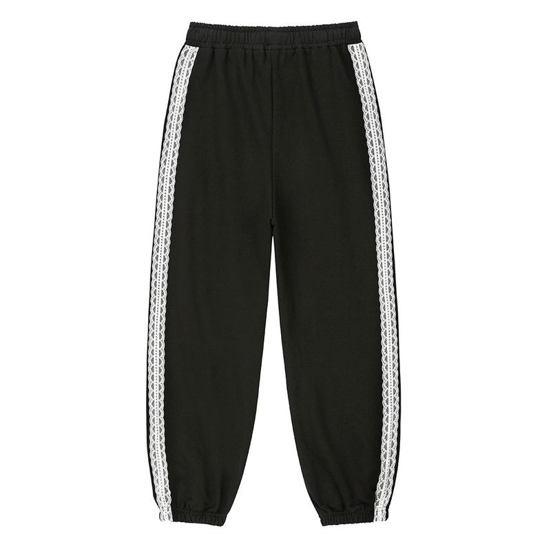 Lace Cat Jogger Pants - BLACK