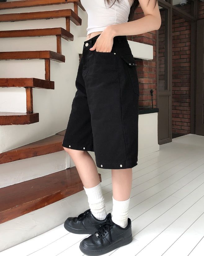 Leaden Stud Cotton Bermuda Shorts