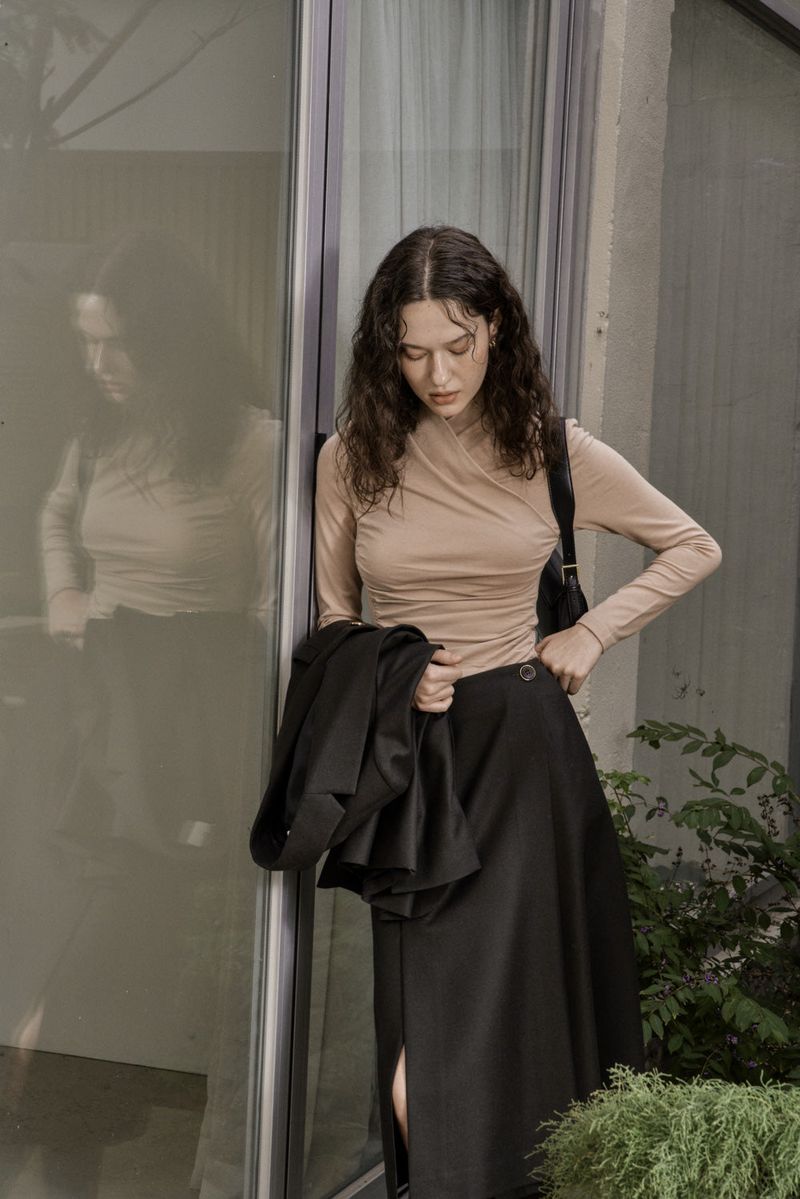 DRAPE JERSEY TOP_BEIGE