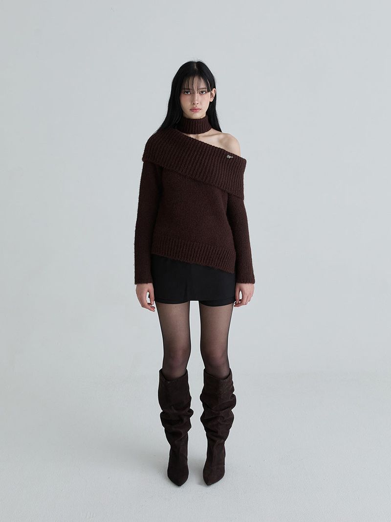 Muffler symbol knit set (Brown)