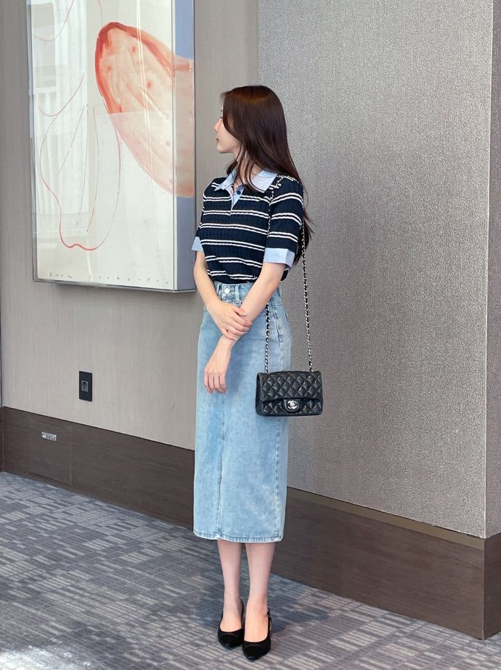 Monta Color Matching Collar Stripe Cable Knit