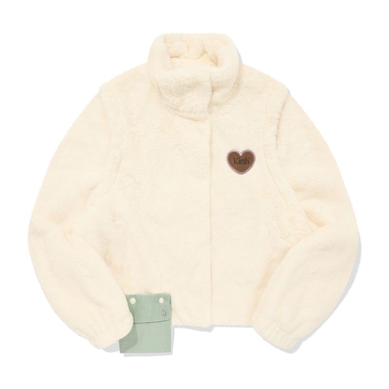 POCKET POINT 2 WAY CROP FUR JACKET [IVORY]