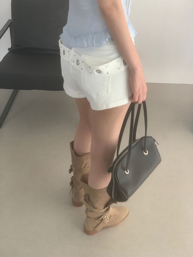 Luisa eyelet belt shorts
