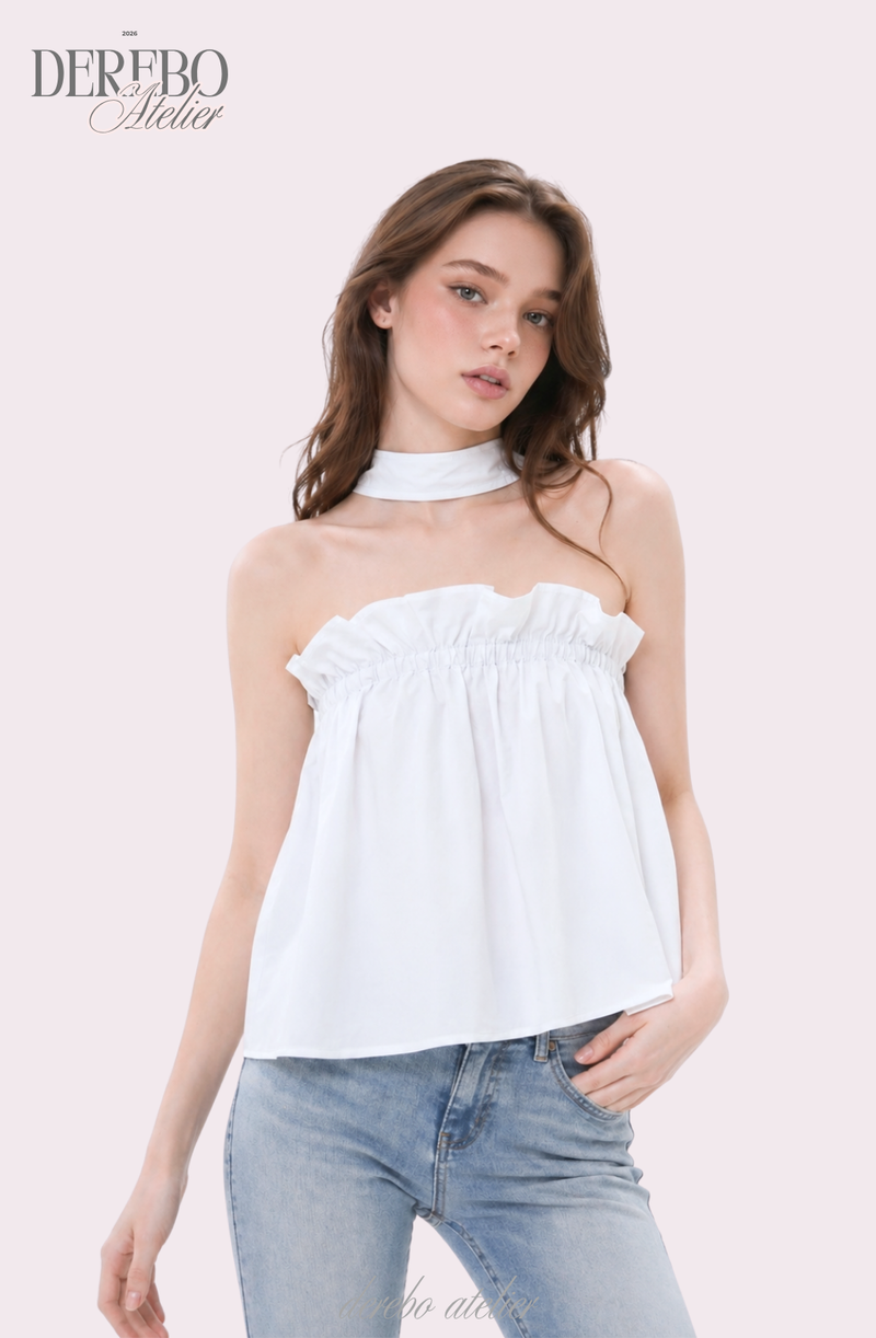 neck halter frill sleeveless top blouse