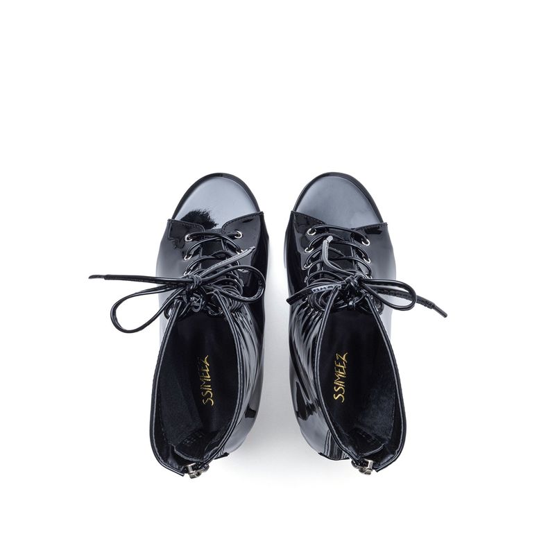 Patent Lace-Up open Toe Heel(Black)