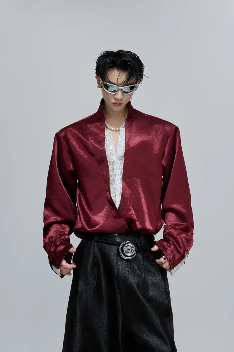Argue Cultureの「Lace V-Neck Layered Satin Blouse(Tops)」