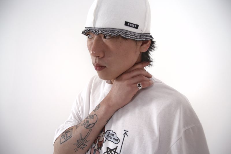 check lace beanie_white