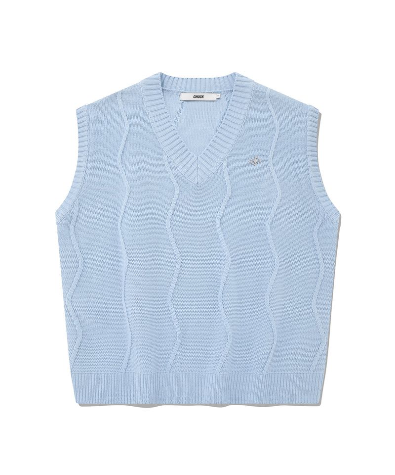 CHUCK（チャック）の「CHUCK ウェーブラインニットベスト / CHUCK WAVE LINE KNIT VEST (SKY BLUE)（Tops）」