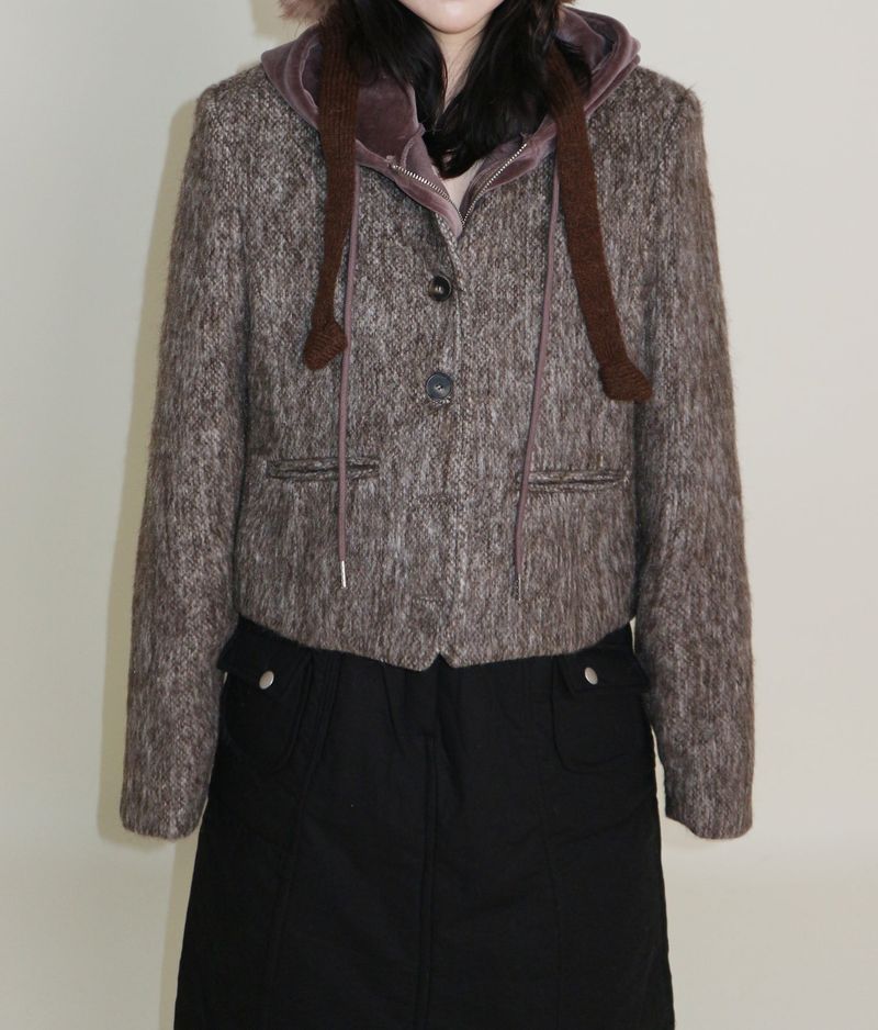 Linda Brush Mohair Crop Long Sleeve Jacket