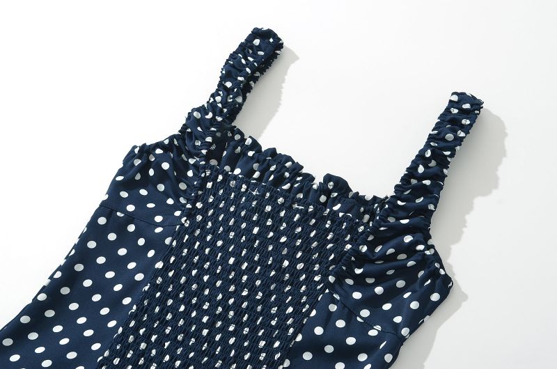 Navy Dotted Square Neck Flared Dress