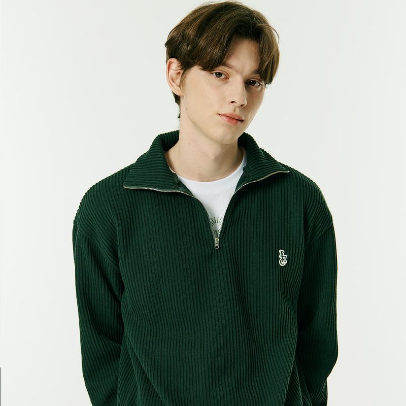 HALF ZIP UP KNIT SWEATSHIRTS GREEN