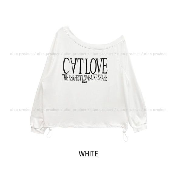 Kitten Lettering One-Shoulder String Sweatshirt