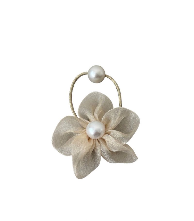 magnolia natural chiffon & pearl hair tie