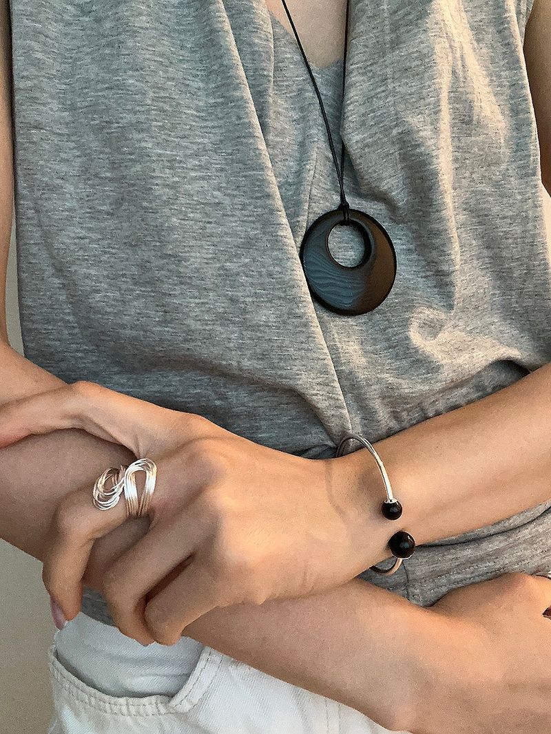 [925silver] Black agate long necklace