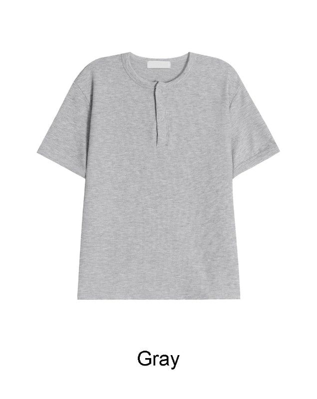 Lowden Slim Ribbed Henley Neck Short Sleeve Tee