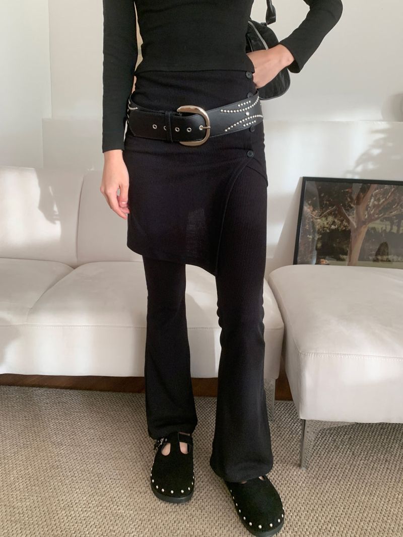 Sway Unbalanced Wrap Button Ribbed Bootcut Pants