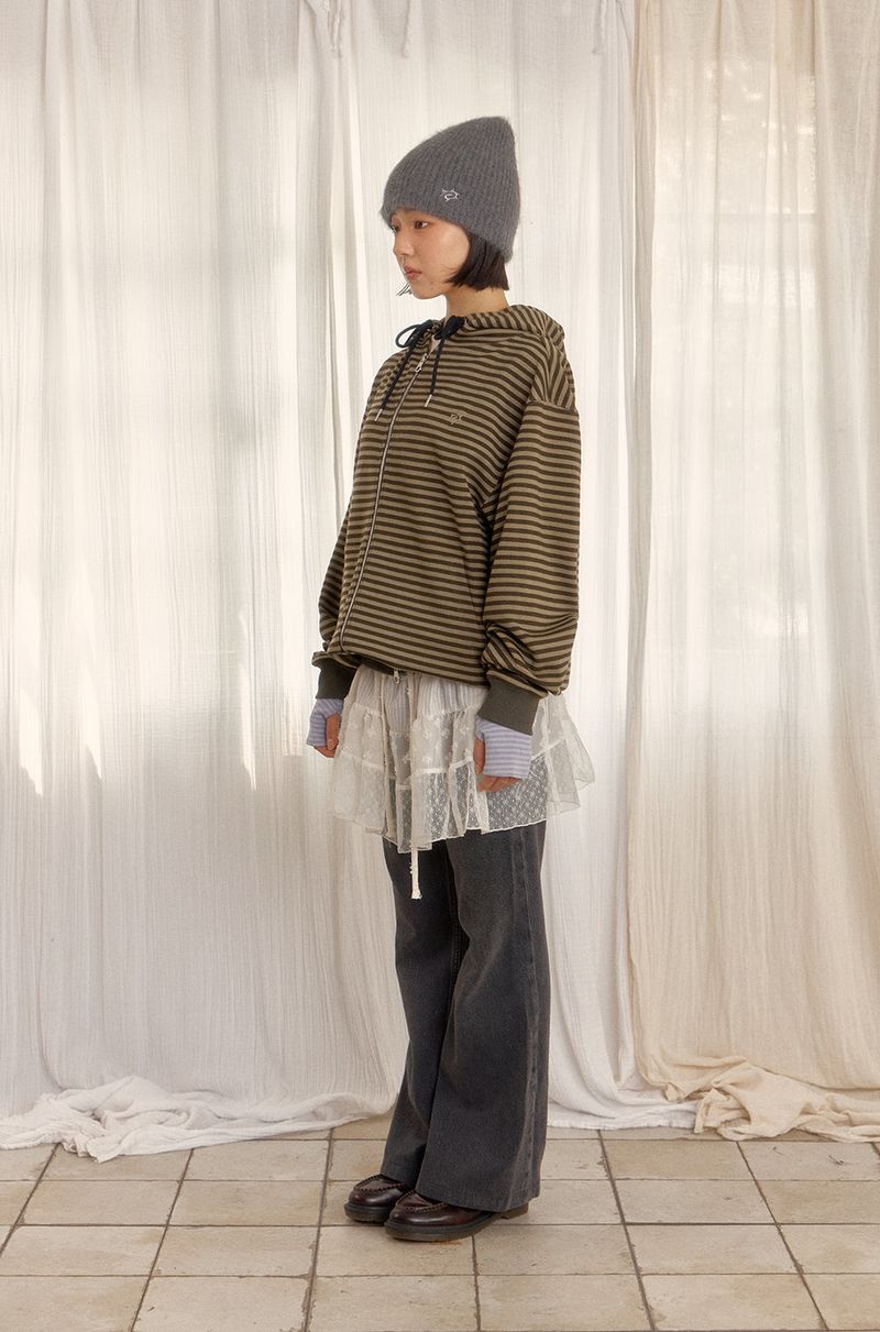 STRIPE HOODED ZIP-UP (GREEN)