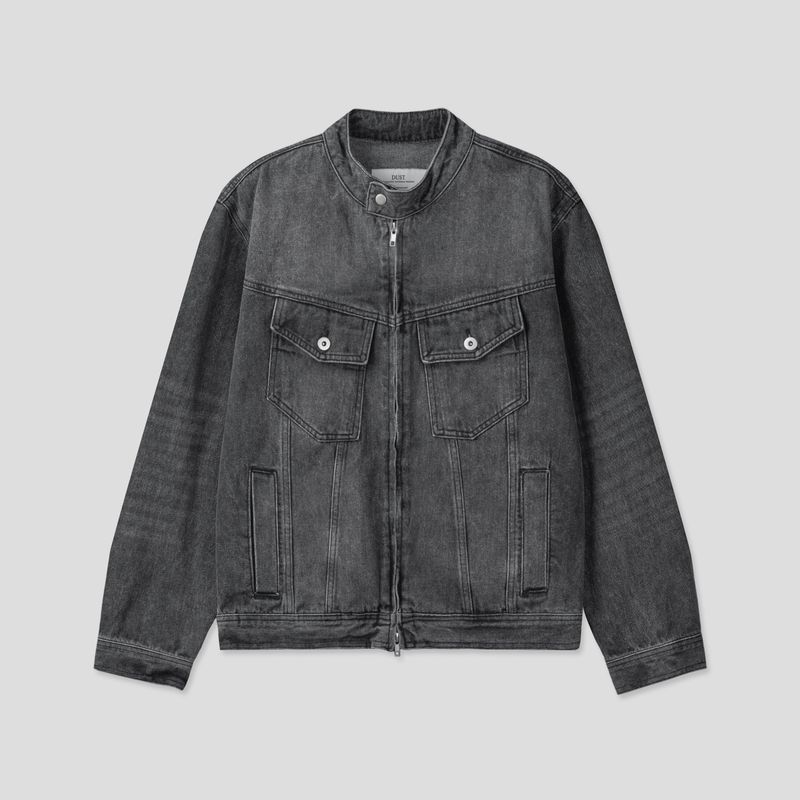 With denim biker jacket