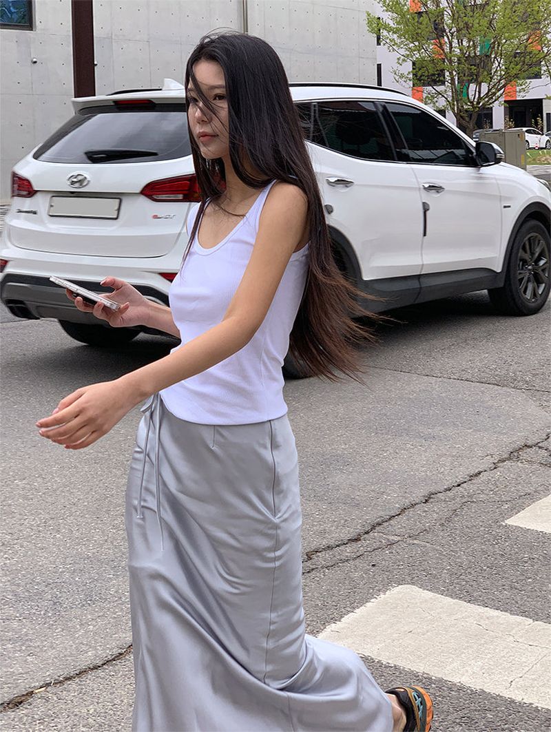 SATIN STRAP MAXI SKIRT (2COLOR)