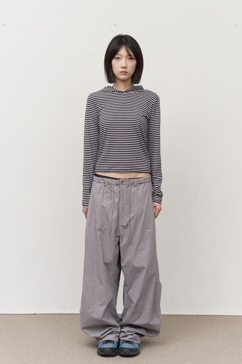 (W) Mee Striped Hooded Top